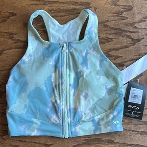 RVCA Aqua and Cream Zip-Up Sports Bra